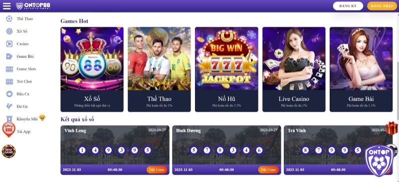 Ngoài các thể loại slot game nổ hũ, Ontop88 còn có game bài, game bắn cá, …