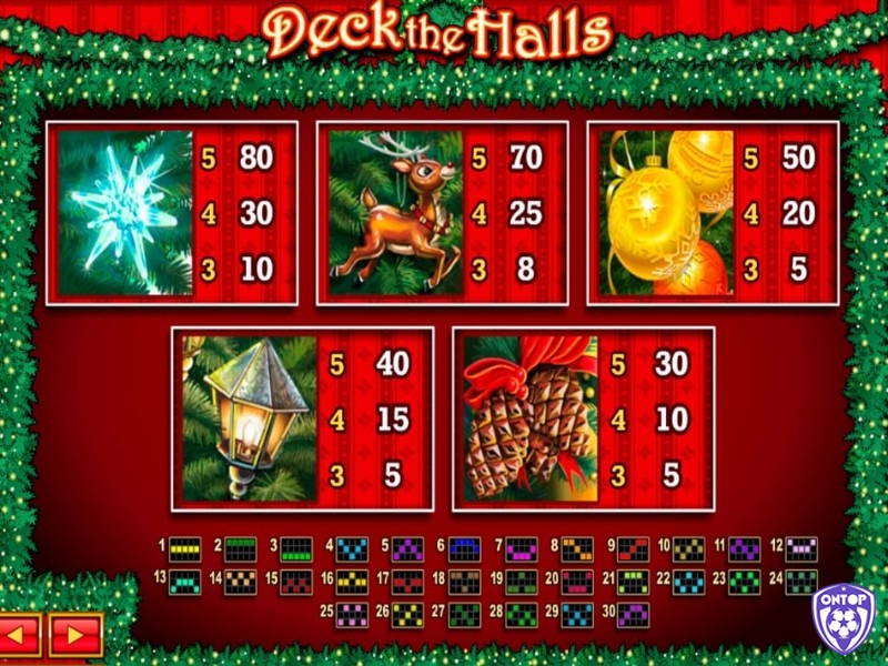 Tất cả các tổ hợp chiến thắng trong Deck the Halls đều có các hệ số nhân khác nhau