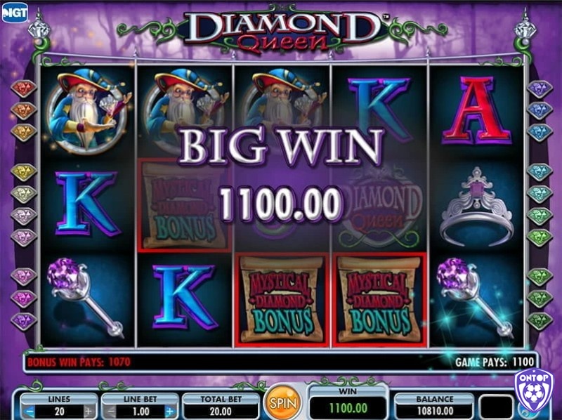 RTP của Diamond Queen là 96.08%, một con số tương đối cao so với game slot khác