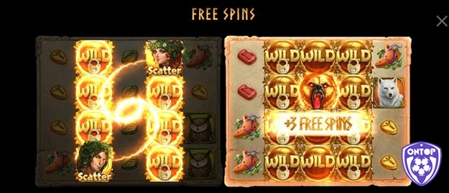 Một chồng Wild có Scatter trên cuộn 2 và 4 mang đến thêm 3 free spins