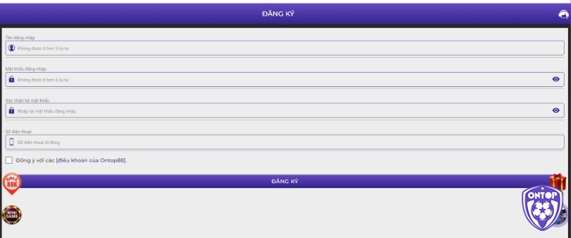 Hướng dẫn cá độ bóng đá Online tại ONTOP88: Đăng ký theo form của nhà cái