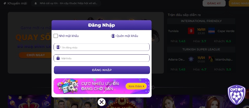 Hướng dẫn cá độ bóng đá Online tại ONTOP88: Đăng nhập theo tài khoản đã đăng ký