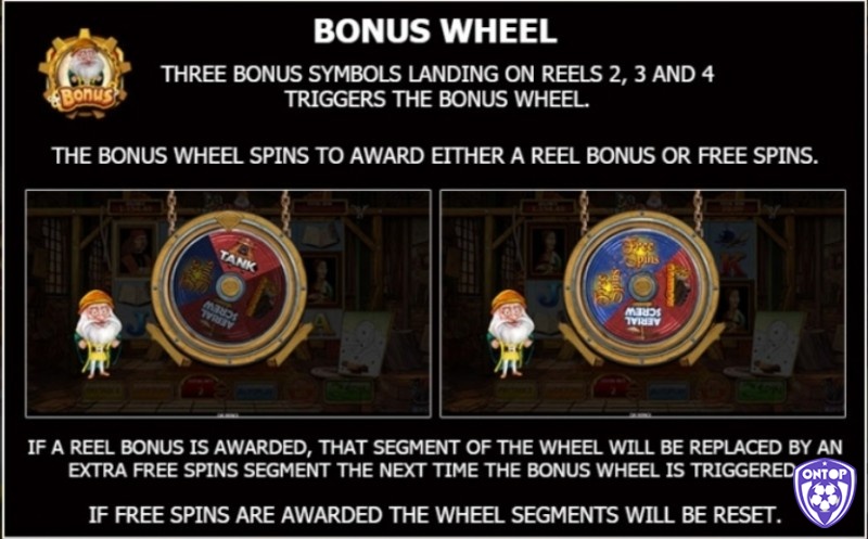 Bonus Wheel sẽ đem đến thưởng Reel Bonus hoặc vòng quay miễn phí