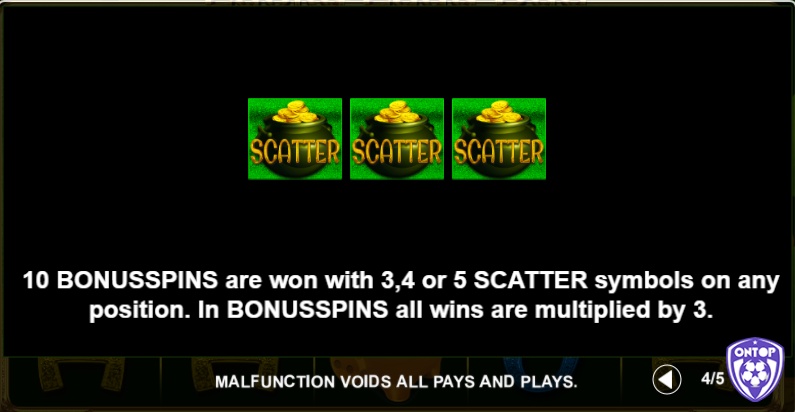 Bạn có 10 bonus spin khi quay được từ 3 biểu tượng Scatter hũ vàng