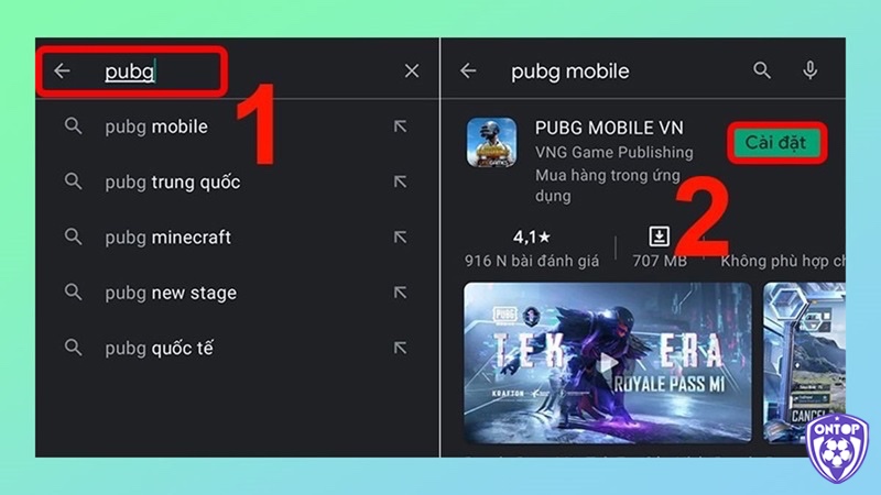 Giao diện tải và cài đặt PUBG Mobile trên App Store và Google Play cùng cấu hình đề xuất năm 2025.