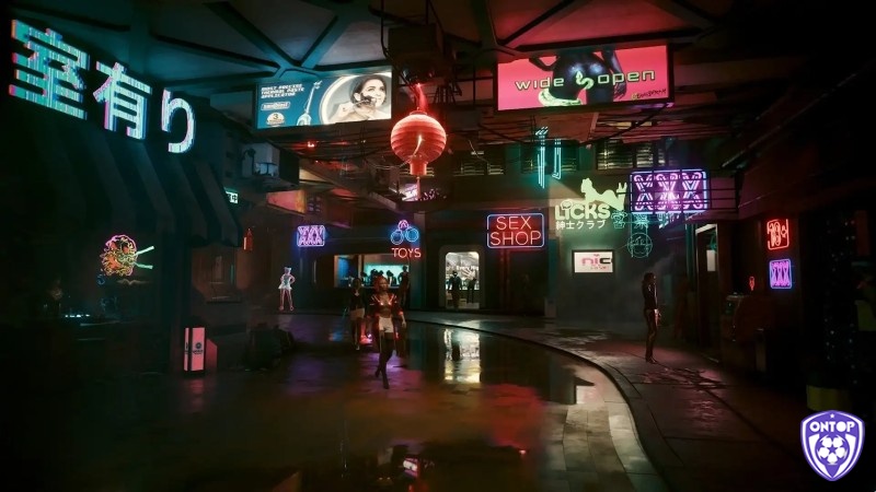 Game PC đồ họa đẹp về thành phố Night City rực rỡ ánh đèn neon với hiệu ứng ray-tracing siêu thực.