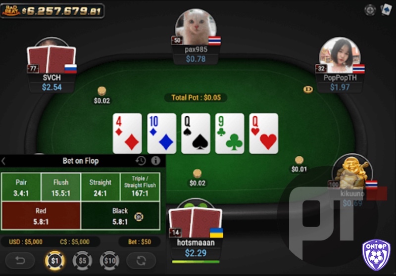Người chơi đặt cược Royal Flush Jackpot để giành bộ Sảnh Hoàng Gia với phần thưởng cực lớn