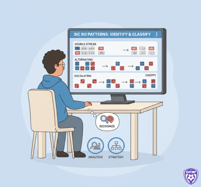 Người chơi Tài Xỉu tiến hành phân tích, và nhận biết các kiểu cầu phổ biến như cầu bệt, cầu thường, cầu đảo và cầu gãy