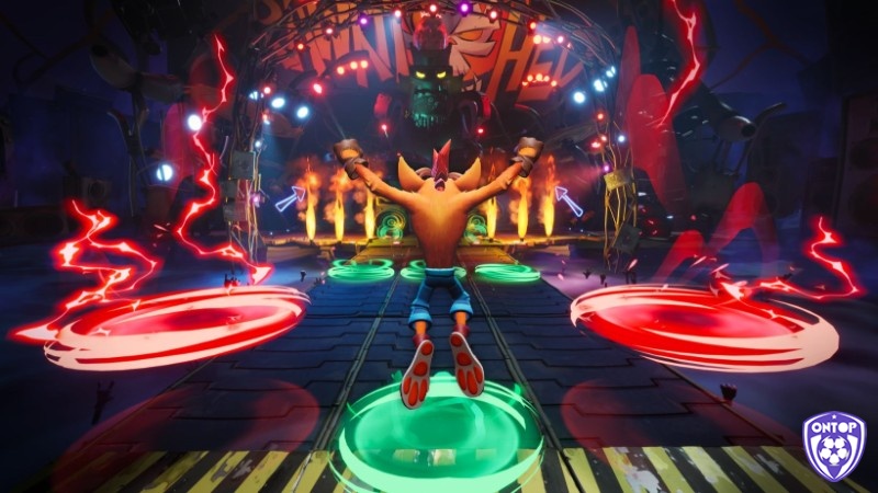 Cảnh nhảy liên hoàn qua bệ nhỏ và thùng bẫy, yêu cầu timing chính xác