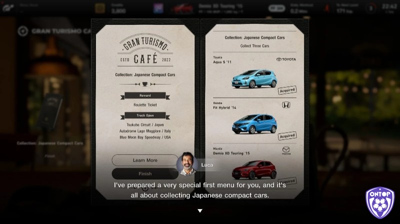 Màn hình Cafe hiển thị bộ sưu tập xe và mục tiêu tiếp theo trong hành trình sự nghiệp