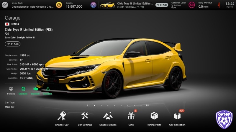 Góc nhìn gara với ánh sáng phản chiếu khi người chơi chọn xe trước chặng đua Alt: gara xe trong game Gran Turismo 7 trên PS5