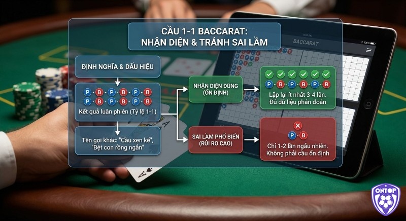 Cẩm nang phân tích cầu 1-1 baccarat là gì, chỉ rõ cách nhận diện ổn định khi lặp 3-4 lần và sai lầm phổ biến