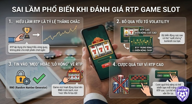 Tổng hợp 4 sai lầm phổ biến khi đánh giá RTP game slot, giúp người chơi hiểu đúng bản chất và tránh mất tiền oan