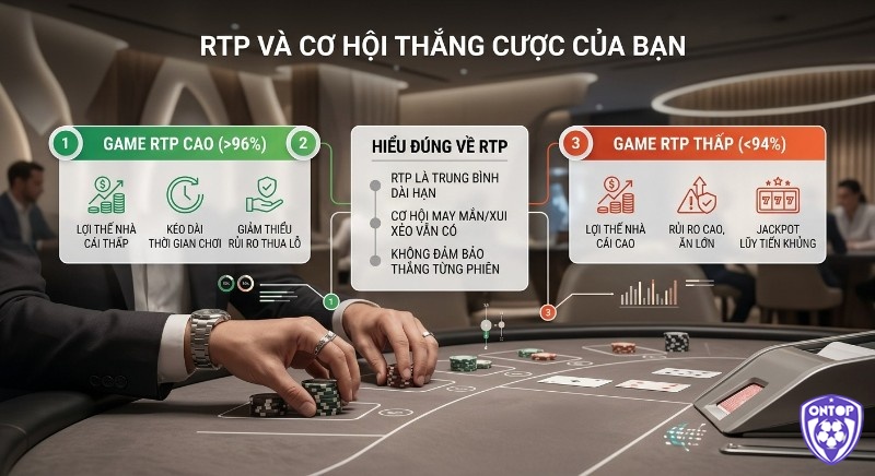 Bảng so sánh RTP ảnh hưởng cơ hội thắng cược, phân tích ưu nhược điểm game RTP cao (>96%) và game RTP thấp (<94%)