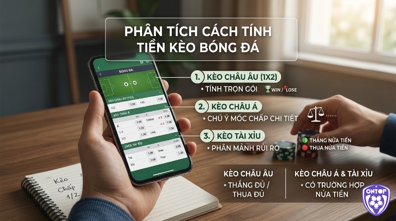 Phân tích cách tính tiền kèo bóng đá Châu Âu, Châu Á, Tài Xỉu qua ứng dụng di động, với mốc chấp, thắng thua trọn gói và nửa tiền