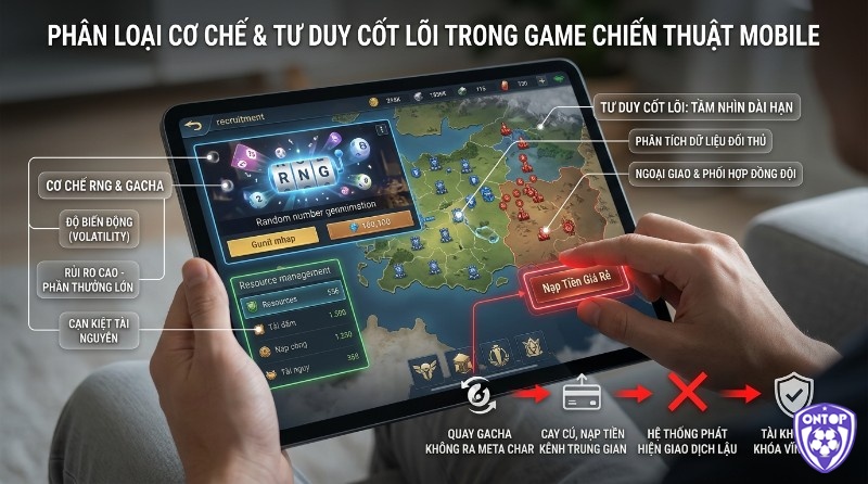 Cơ chế RNG, gacha, độ biến động và tư duy chiến lược, ngoại giao trong game chiến thuật online mobile. Cảnh báo nạp tiền lậu bị khóa tài khoản
