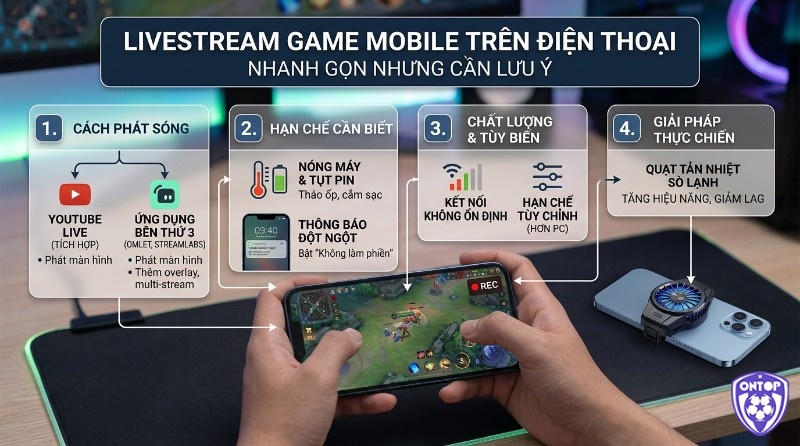Cách livestream game trên YouTube trên điện thoại: Hướng dẫn cách phát sóng, hạn chế như nóng máy, pin yếu, thông báo, kết nối không ổn định, và giải pháp quạt tản nhiệt sò lạnh
